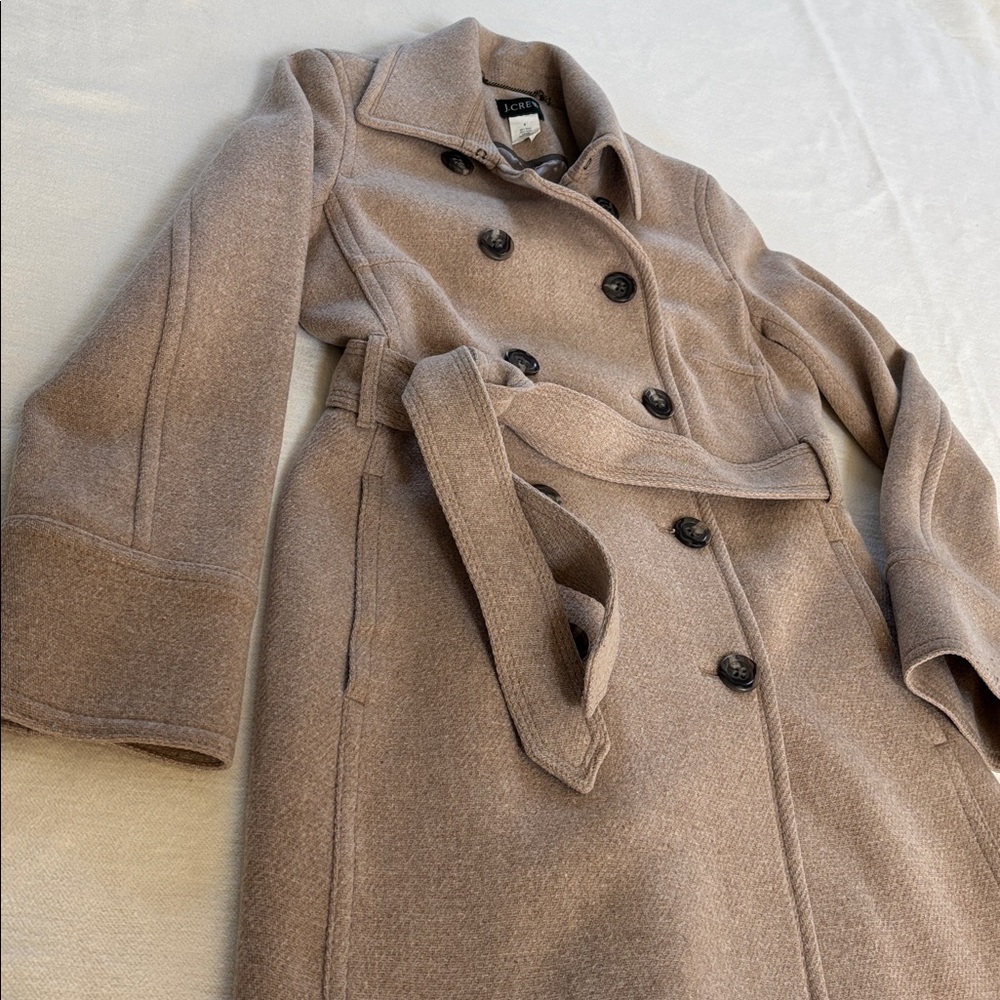 J. Crew Tan Double-Breasted Trench Coat Size 8 - Picture 4 of 7